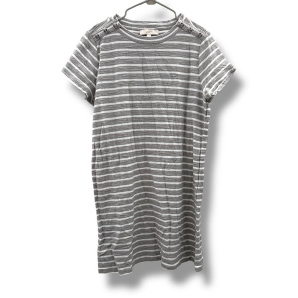 LOFT NWT Striped T-Shirt Dress Size XL Gray White Short Sleeve Casual Soft Knit